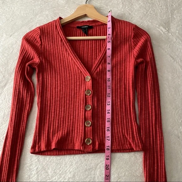 Red Ribbed Cardigan Top - Picture 2 of 6